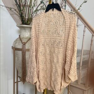 Elegant Beige Open-Knit Women's Sweater